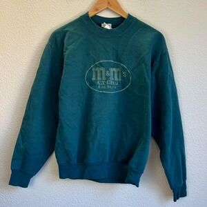 90s M&M's World Crewneck Sweatshirt Mens Medium Green Good Embroidered USA